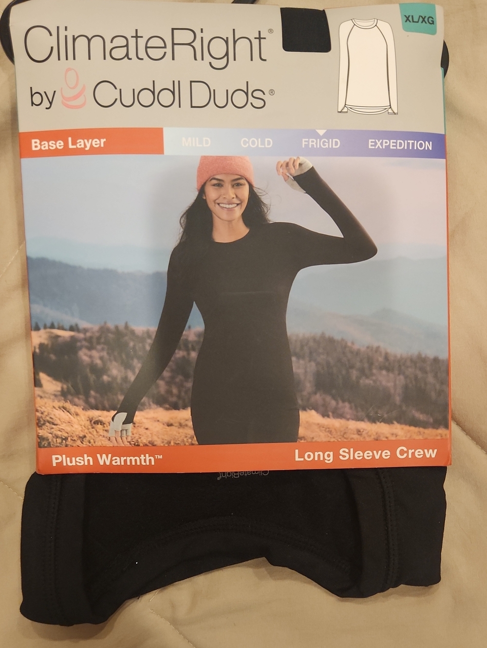 Cuddl Duds Black ClimateRight Long Sleeve Crew Base Layer